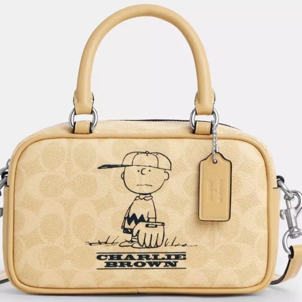 Coach X Peanuts Satchel Crossbody Bag In Signature Canvas With Charlie Brown